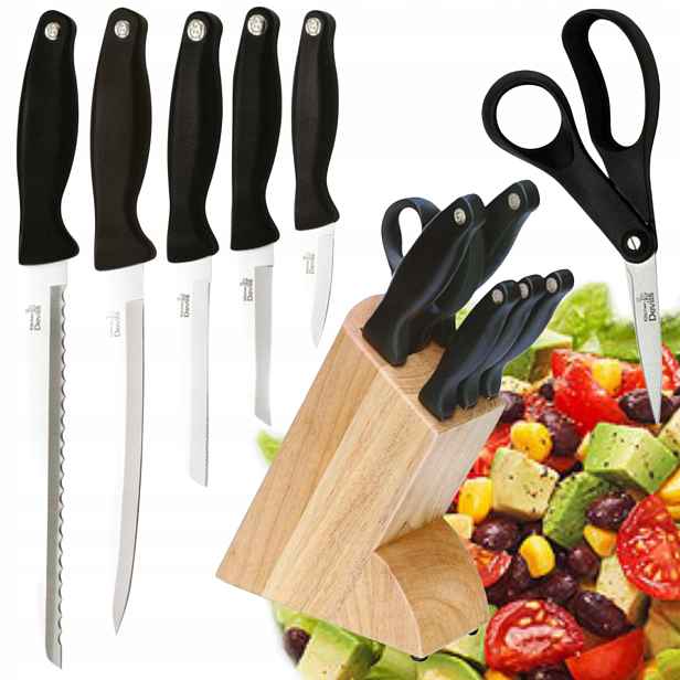 Sada 5 Kuchyňských Nožů Fiskars Kitchen Devils Nůžky V Dřevěném Bloku