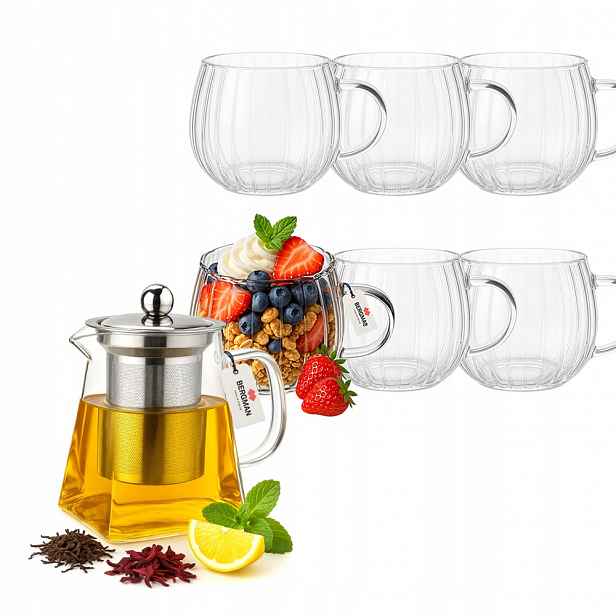 Sada Bergman – čajová konvice se sítkem 550 ml 6 sklenic 350 ml