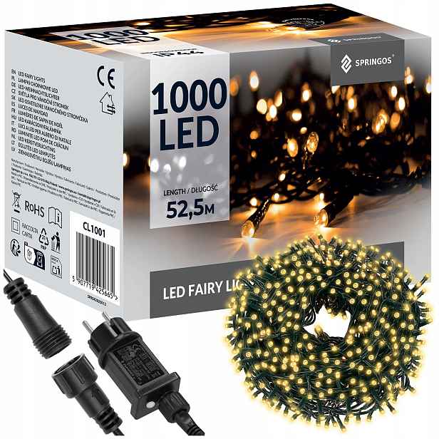1000LED Venkovní Vánoční Osvětlení IP44 Teplá Bílá Světelná Girlanda