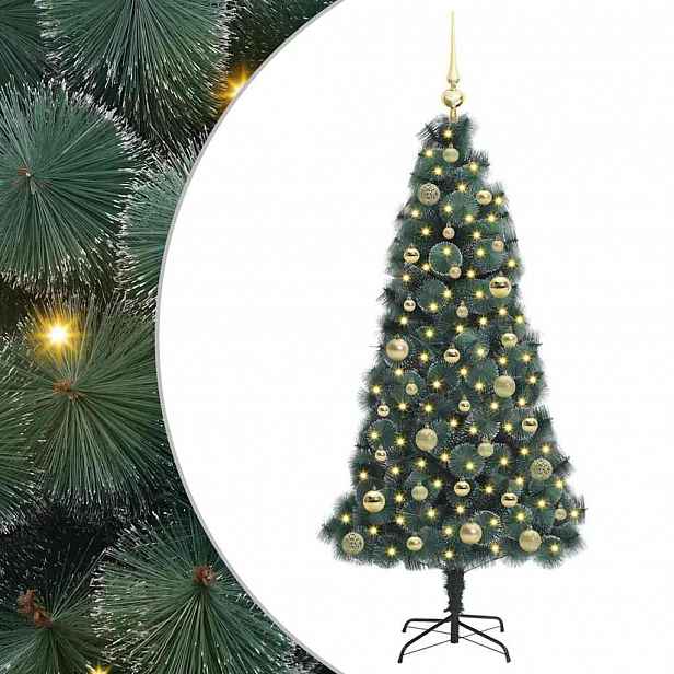 vidaXL Umělý Vánoční Stromek s Osvětlením a Kuličkami Zelená 150 cm