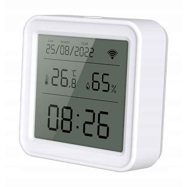 Teploměr Snímač teploty vlhkosti a hodiny Tuya Smart Life Wifi LCD