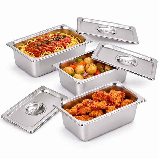 Relaxdays GASTRONÁDOBA Stříbrná 3ks-set nerez GN 1/4 s víkem