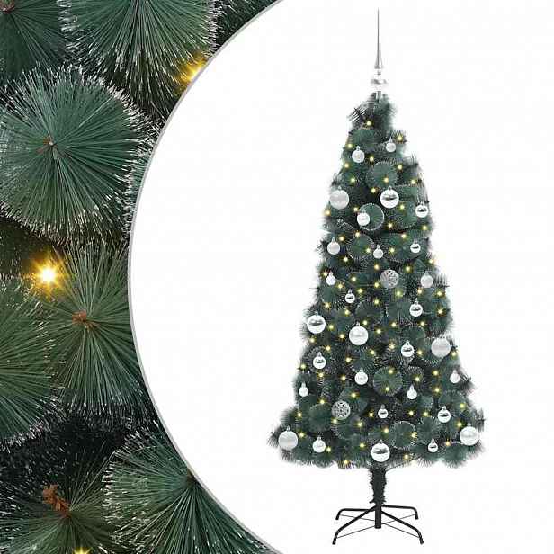 vidaXL Umělý předsvětlený vánoční stromeček s balónky Zelená 150 cm