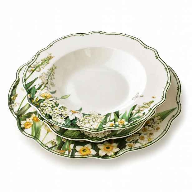 Jídelní Servis Pro 6 Osob Sada 18 Talířů Porcelánová Sada Do Myčky Květiny