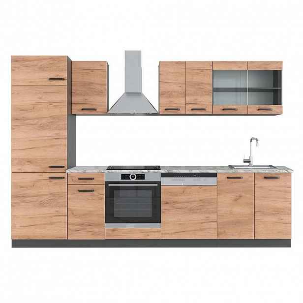 Vicco KUCHYŇSKÝ KOUT R-Line Zlatý dub power/antracit 300 cm , PD Mramor