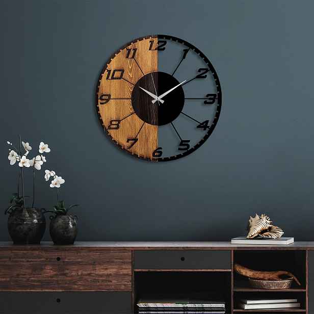 Wallity Dekorativní nástěnné hodiny WALLIE LINEAR 56 cm ořech/černé