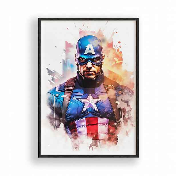 Plakát Kapitána Ameriky Avengers v černém dřevěném Rámeček 30x42 cm