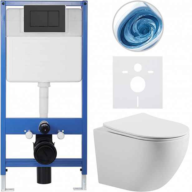 Kompletní WC set Profi/Cesso - bílá matná - WC tlačítko Classic/Černá matná - předstěnová instalace - 49x36 cm - 8050BD93
