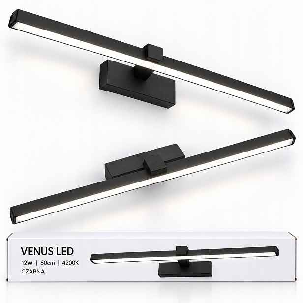 Led lampa nad zrcadlo Venus 12W 60 cm černá nástěnná lampa 4200K