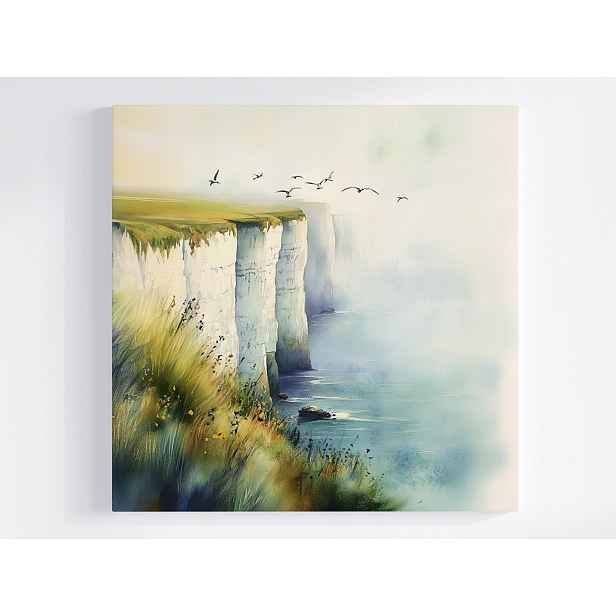 Obraz Na Plátně Canvas Krajina Moře Bílé Útesy Dover Mlha Ptáci 50x50