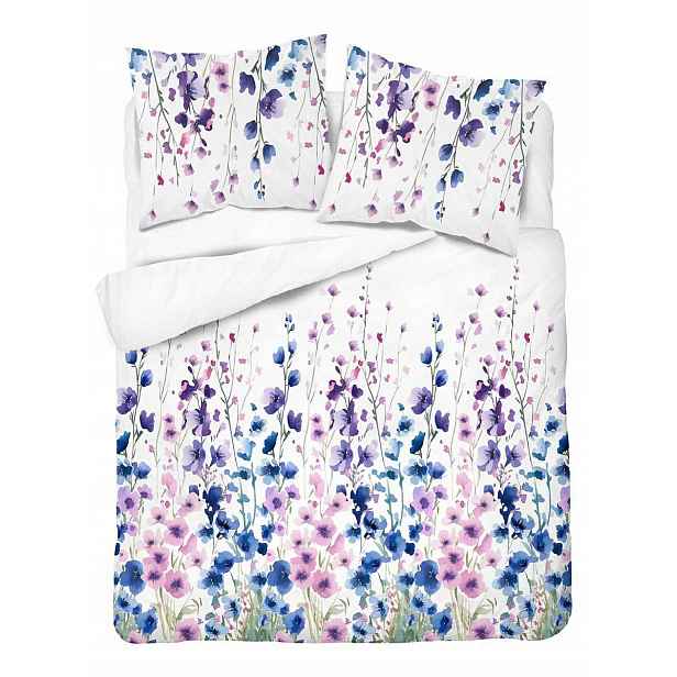 Povlečení 220x200 bílé s modrofialovými lučními květy Floral Harmony