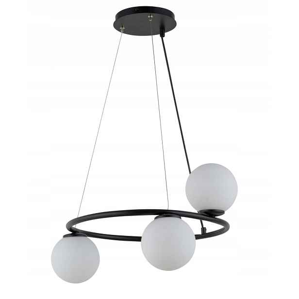 Dekorativní závěsná lampa černá kulatá 48 cm skleněné bílé koule 3 body Sigma