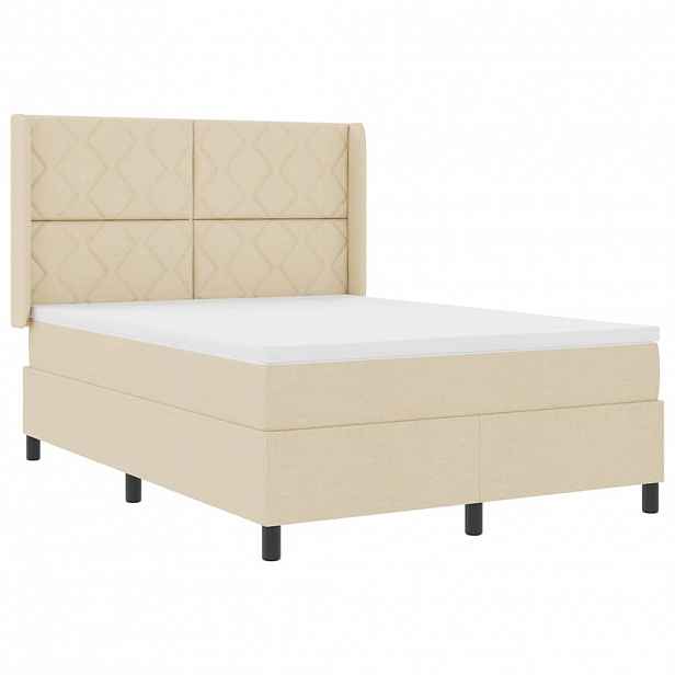 vidaXL LED box pružinová postel s čelo Krémová 140 x 200 cm textil