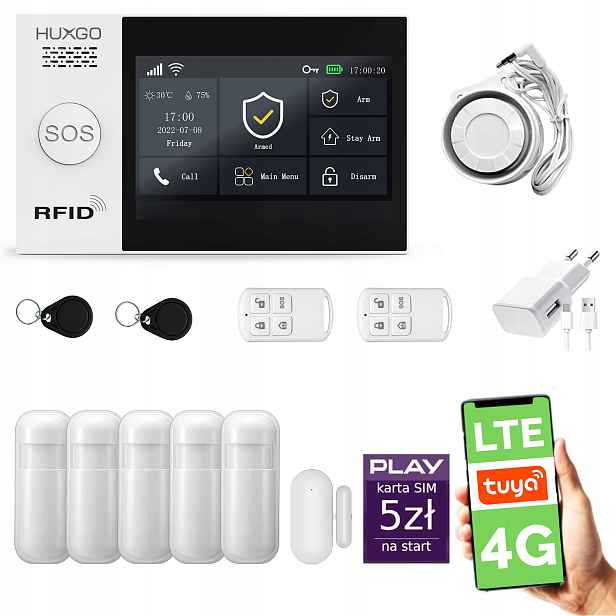 Bezdrátový alarm WiFi Gsm 4G, Tuya, alarmová sada Huxgo HXA007 R5PS
