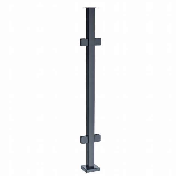 Průchozí sloupek skleněného zábradlí 110 cm 40x40 Antracit 4 držáky Loft