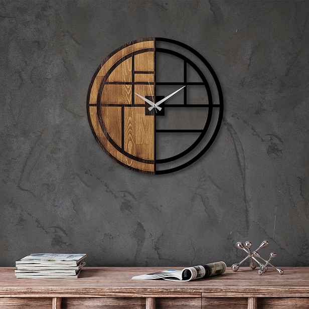 Wallity Dekorativní nástěnné hodiny WALLIE ORGANIC 56 cm ořech/černé