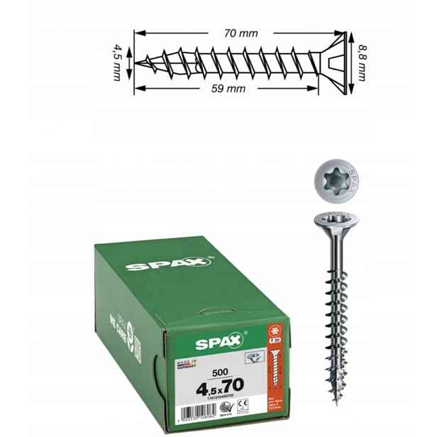 Univerzální vrut do dřeva spax 4,5 x 70 Wirox Tx 500 ks