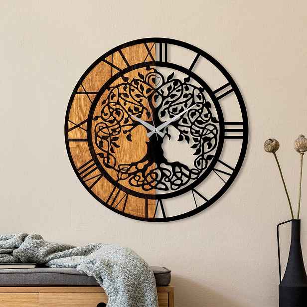Wallity Dekorativní nástěnné hodiny WALLIE TREE LIKE 56 cm ořech/černé