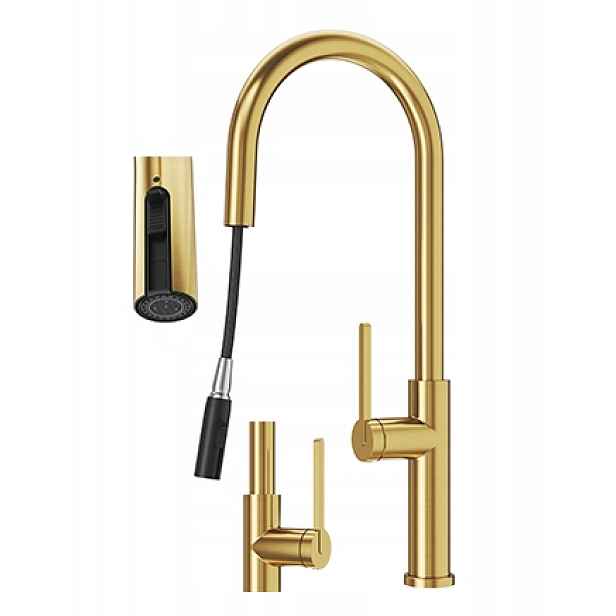 Kuchyňská Baterie Brushed Gold S Vytahovací Sprškou Vysoká Zlatá Baterie