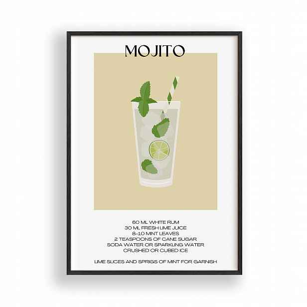 Obraz Mojito Drink Plakát Rámeček Dřevěný Černý 30x42 cm
