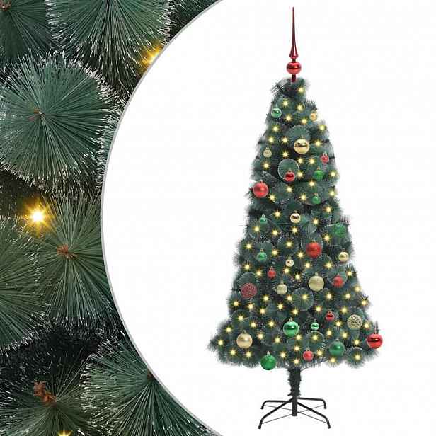 vidaXL Umělý vánoční stromek s osvětlením a soupravou koulí Zelená PET