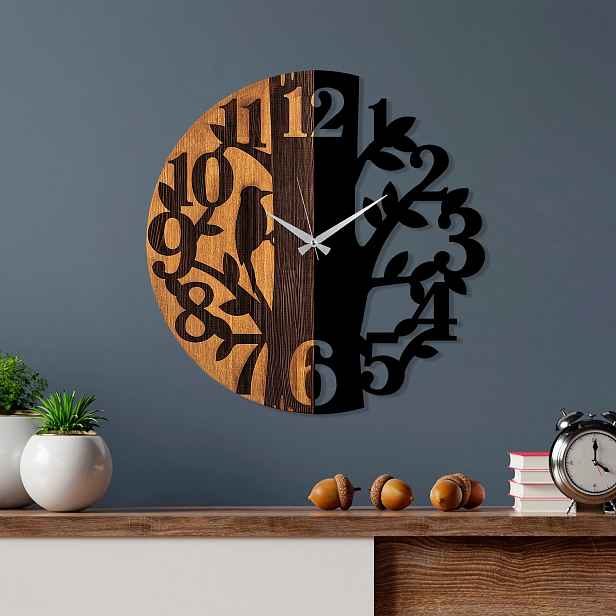 Wallity Dekorativní nástěnné hodiny WALLIE TREE 56 cm černé/ořech