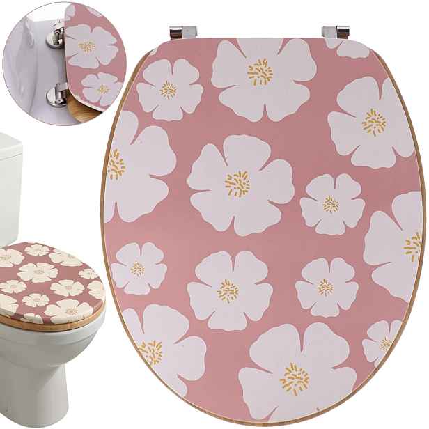 Wc Sedátko 46x37,5 cm růžové univerzální záchodové sedátko pro toaletu, silné