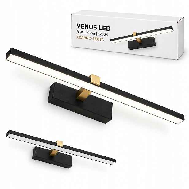 Černo-zlatá nástěnná lampa Venus 8W 40 cm Led pro zrcadlo 4200K IP44 580lm