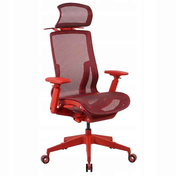 Kancelářská židle otočná červená 135 kg síťovaná Ergonomická, nastavitelná