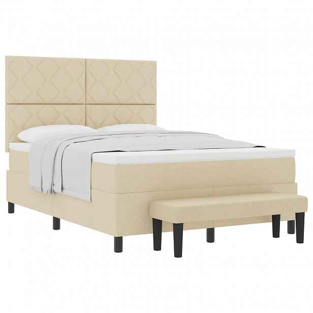 vidaXL Postel s boxspringem s čelo Krémová 140 x 200 cm textil