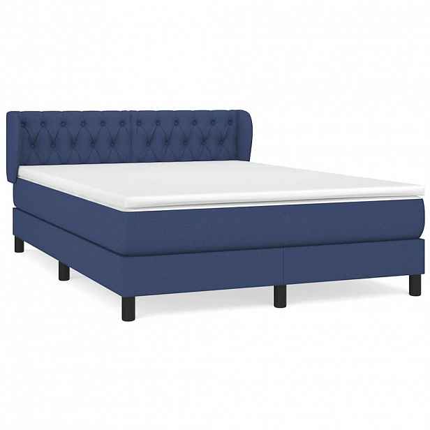 vidaXL Box spring postel s matrací modrá 140x190 cm textil