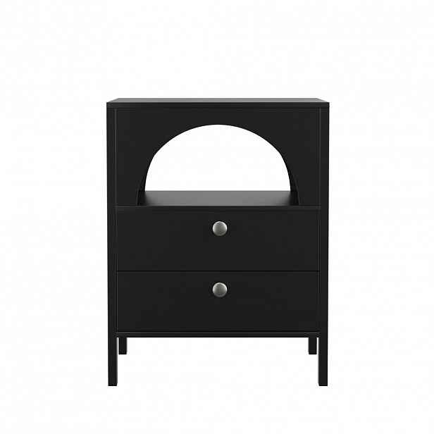 OKWISH NOČNÍ stolek 45/40/58 cm černý z MDF se dvěma zásuvkami a otevřenou přihrádkou