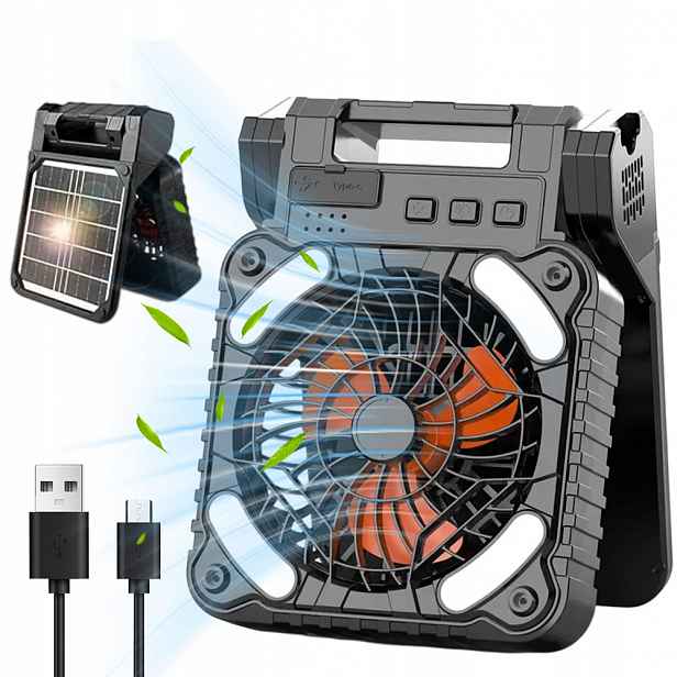 Solární kempingový ventilátor s Led lampou Přenosný stolní Usb skládací