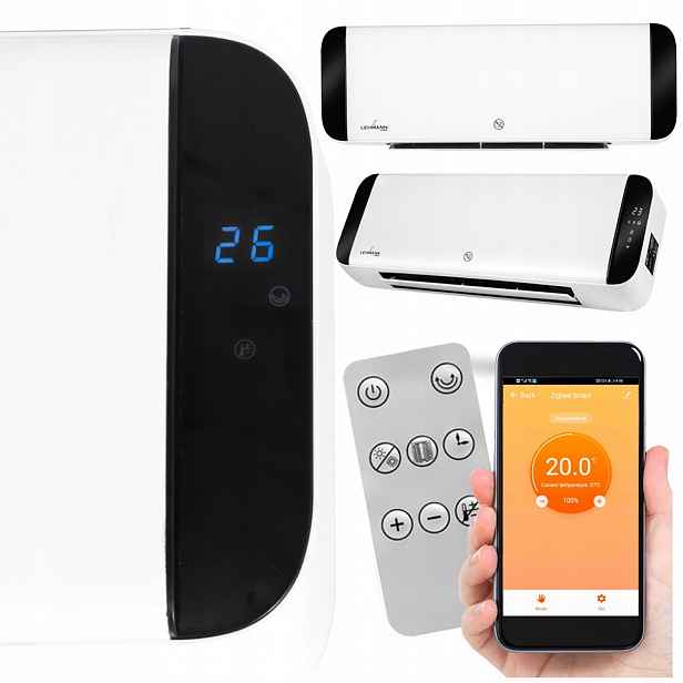 Vzduchová Clona Elektrický Ohřívač Termoventilátor Wi-Fi 2000W Dálkové Ovládání