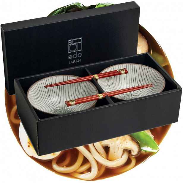 Sada světlých misek 17 cm pro polévku Udon s paličkami Shima Edo Japan