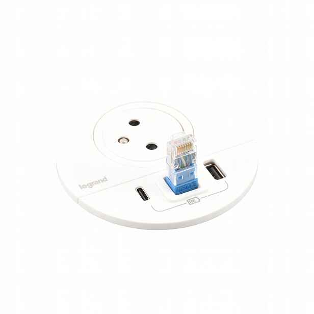 Nábytková zásuvka 2P+Z/USB A+C/RJ45 Bílá 654701