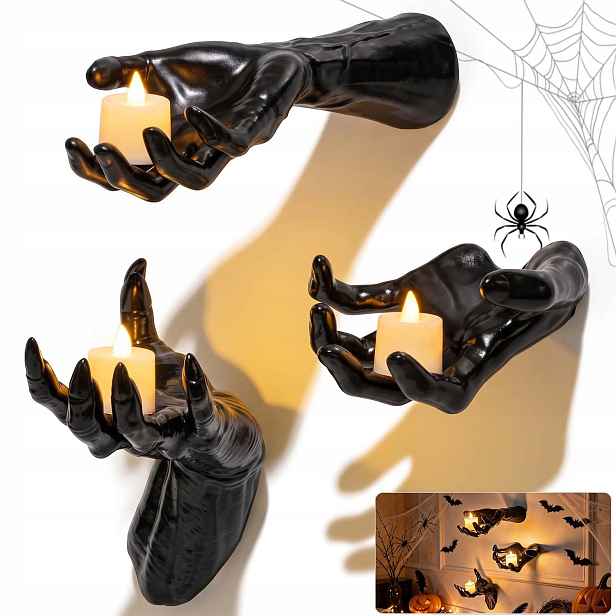 3KS Halloweenská Sada Nástěnných Dlaní Se 3 Svíčkami Na Zeď A Dveře