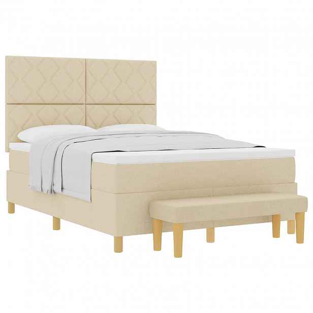 vidaXL Postel s boxspringem s čelo Krémová 190 x 140 cm textil
