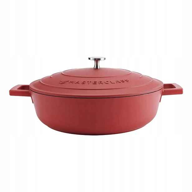 MasterClass Nízký kastrol z litého hliníku, 28 cm, červená
