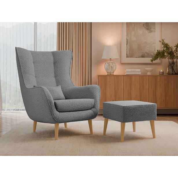 Designové křeslo ušák s taburetkou LEVI - antracitové