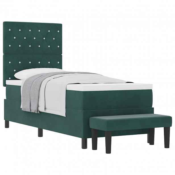 vidaXL Postel s boxspringem s polštářem Tmavě zelená 200 x 80 cm samet