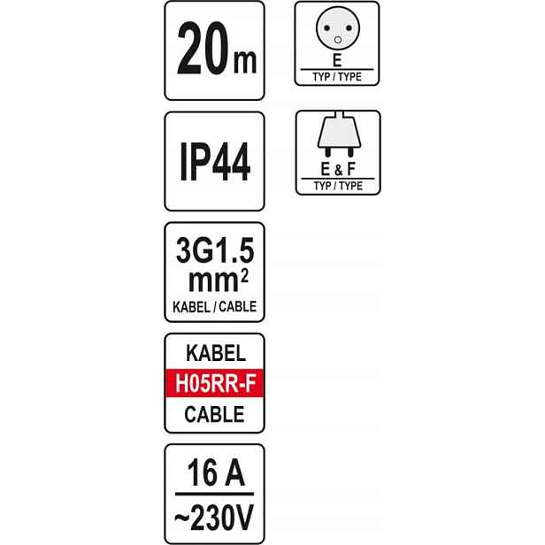Yato Prodlužovací Kabel Bubnový 3X1,5 MM, 20 M