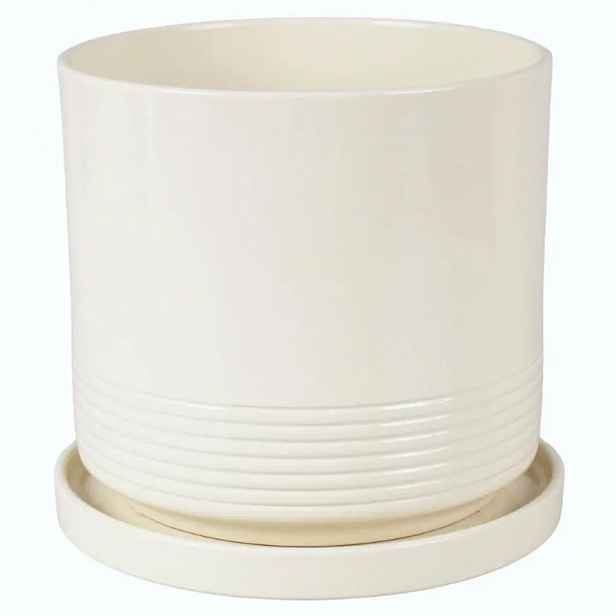 Květináč cylinder Rille 15 cm krém + podmiska
