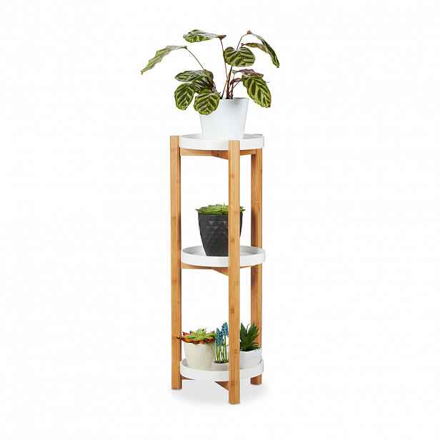 Relaxdays STOJAN Naturální Bílá 3-patrový bambus MDF 79x30 cm