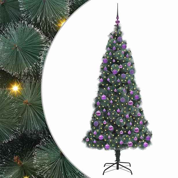 vidaXL Umělý osvětlený vánoční stromeček s koulemi Zelená 180 cm PET