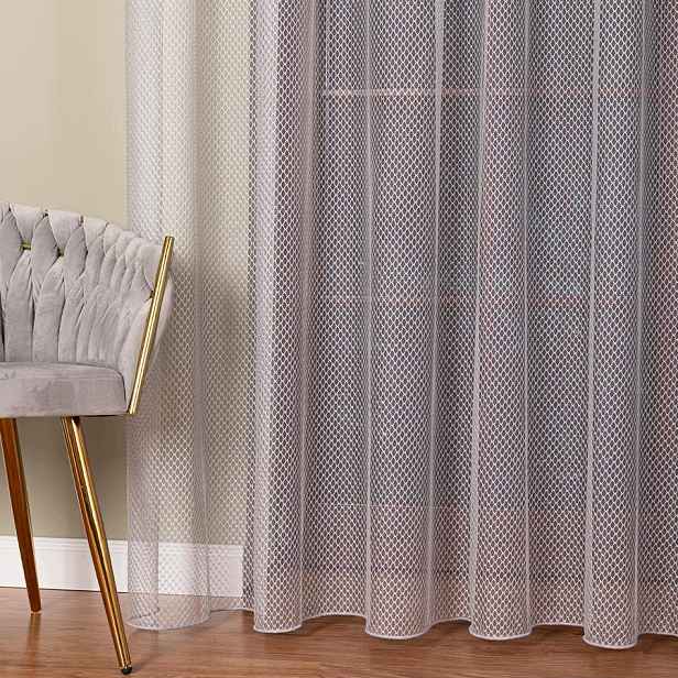 Záclona 475033M Síťka vzor ažurová olověná Stříbrná 250x300cm Šitá S Páskou