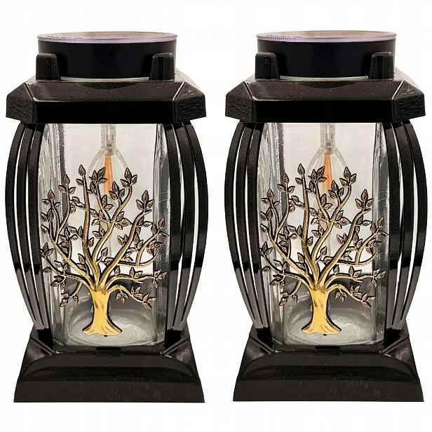 2x Hřbitovní Svíčka Velké Sklo Na Hřbitov Černé Led Lampy Stromek