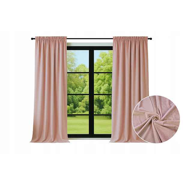2x Závěs Sametová Závěsa 140x220cm elegantní měkká do obývacího pokoje, Práškově Růžová