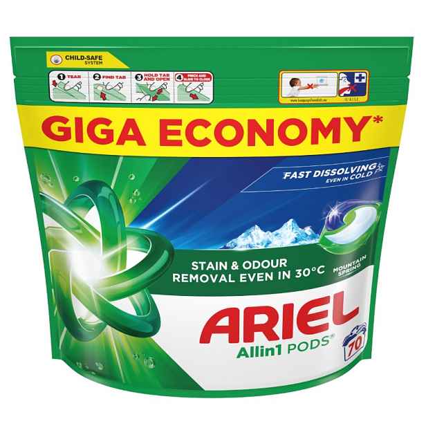 Ariel gelové kapsle na praní mountain spring 70ks