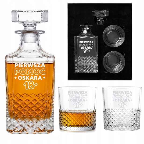 Sada Karafka 750 ml 2 Sklenice Whisky Grawer Dárek 18. narozeniny Krabička